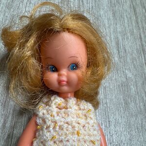 Vintage Blue Box Doll Blonde Girl Blue Eyes 8" Crochet Dress Hong Kong